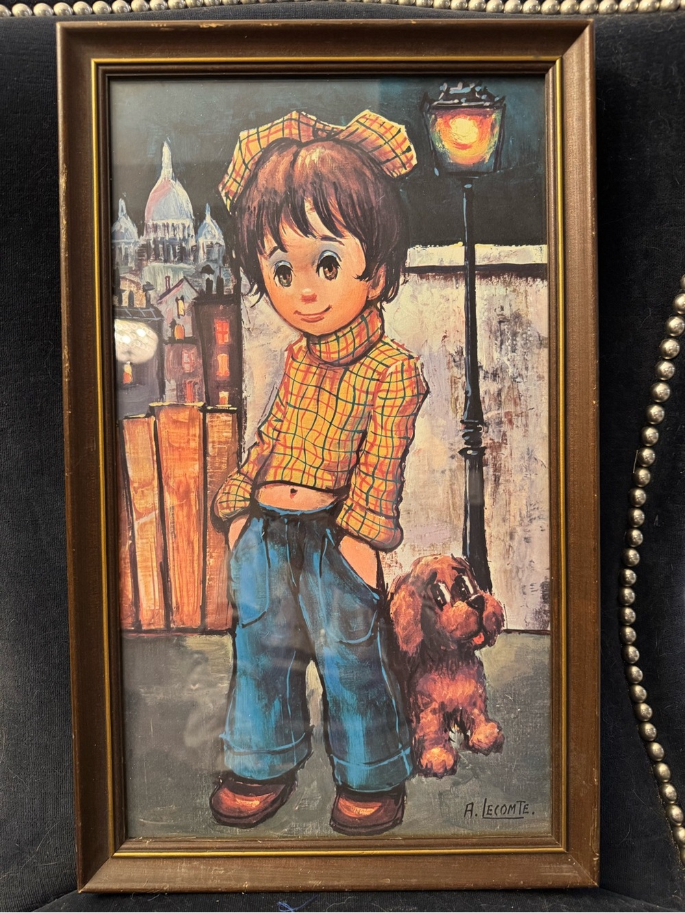 Vintage 1960s–70s A. Lecomte Big Eyes Girl & Dog Lecomte | Retro Kitsch